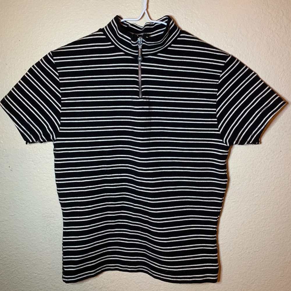Front Zip Striped Crop Top